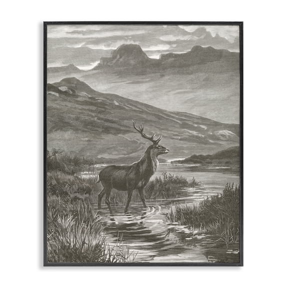 Stupell Industries Vintage Stag & Mountains Black Framed Giclee Art, design by Wild Apple Portfolio, 14 x 11