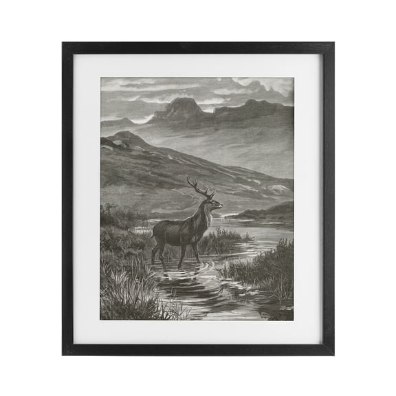 Stupell Industries Vintage Stag & Mountains Black Framed Print Under Glass, design by Wild Apple Portfolio, 16 x 13