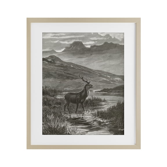Stupell Industries Vintage Stag & Mountains Birch Framed Print Under Glass, design by Wild Apple Portfolio, 21 x 17