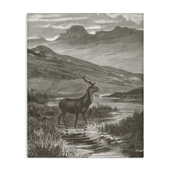Stupell Industries Vintage Stag & Mountains Canvas Wall Art, design by Wild Apple Portfolio, 20 x 16