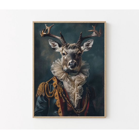Vintage Stag Victorian Portrait Painting Print, Deer Wall Art Print, Animal Home Decor Gift, Vsv2 Wall Art, Modern Wall Decor, 24x36 UNFRAMED