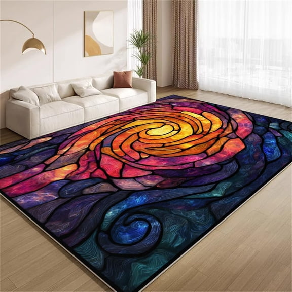 Vintage Stained Glass Area Rugs, Multicolor Texture Carpet, Washable Non Slip Low Pile Soft Rug for Bedroom Living Room Decor Mat 3ftx5ft