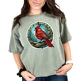 thumbnail image 1 of Vintage Stained Glass Cardinal Bird T-Shirt, Nature Art Graphic Tee, Retro Wildlife Illustration, Unique Bird Lover Gift, Colorful Cardinal, Moss Comfort Colors T-Shirt, Large, 1 of 1
