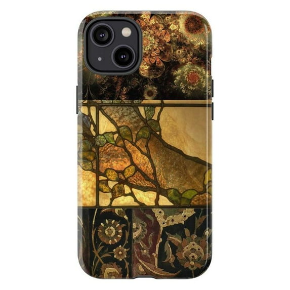 Vintage Stained Glass Mosaic Phone Case, Elegant Floral and Abstract Art Design, Durable Hard Cover for iPhone 16 15 14 13 12 11 Pro Max Mini