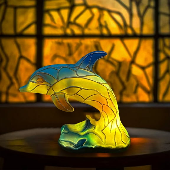 Vintage Stained Glass Style Table Lamp Animal Motif Desk Decor Lighting for Bedroom Living Room(C)