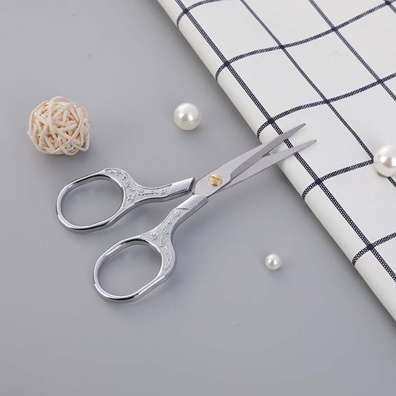 Vintage Stainless Steel Electroplated Carved Scissors for Thread, Home, and Office Use