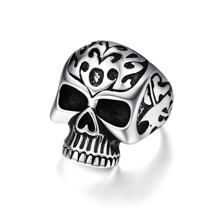 Vintage Stainless Steel Skull Rings for Men Silver Gothic Punk