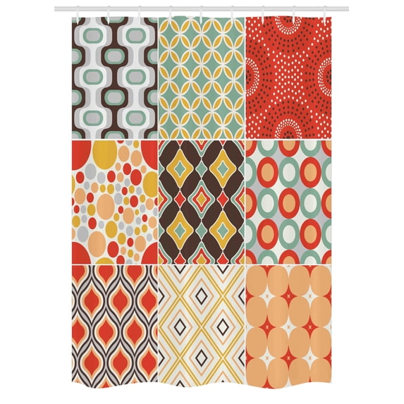 Vintage Stall Shower Curtain, Mosaic Vintage Patterns with Diagonal Geometrical Shapes Abstract Design Print, Fabric Bathroom Set with Hooks, 54W X 78L Inches, Multicolor, by Ambesonne