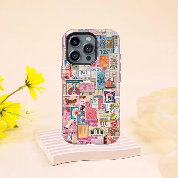 Vintage Stamp Scrapbook Collage Preppy Style Phone Case layered paper look with iPhone 17 to 11 Pro Max