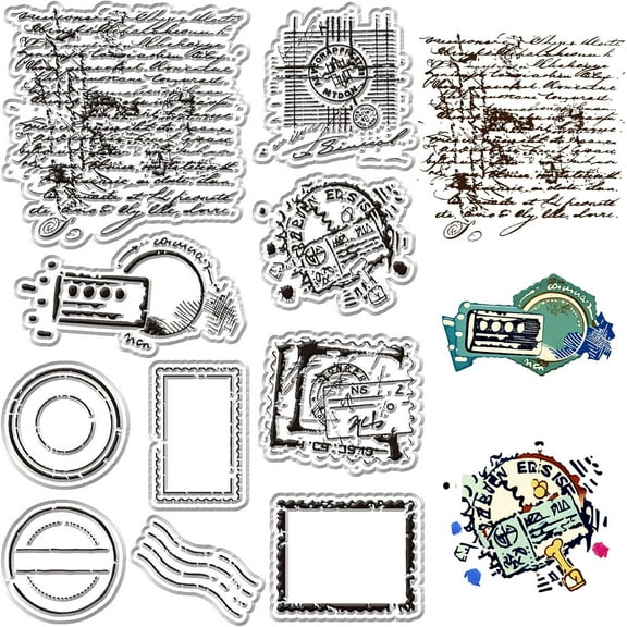 Vintage Stamps Clear Stamps for Card Making Transparent Rubber Stamps Reusable Silicone Stamp Crafting DIY Scrapbooking Photos Album Decorative Stamp Postage Postcard Lable