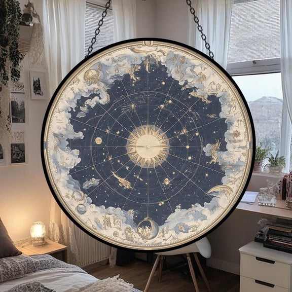 Vintage Star Chart Glass Suncatcher, Astrological Art Window Decor, Astronomy Lover, 7.9 in