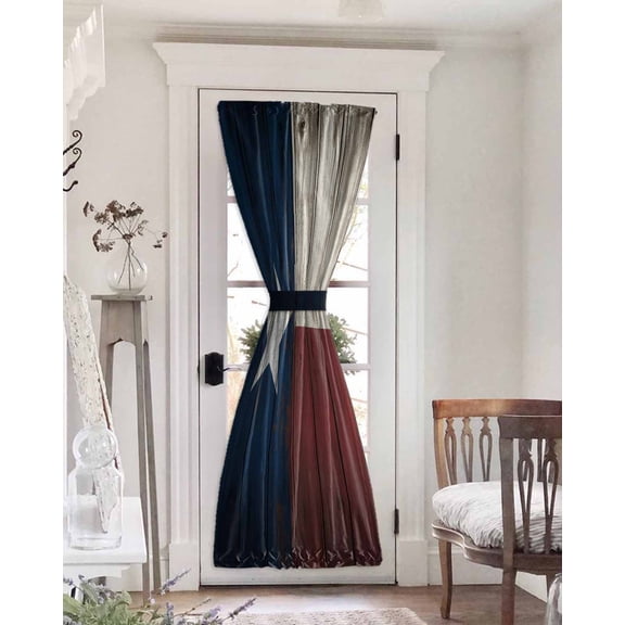 Vintage Star Country Blackout Door Curtains for French, Glass,Front, Back, Patio Door, American Flag Blue Red Thermal Insulated Rod Pocket Window Curtain Drapes With Tiebacks 25"x72"
