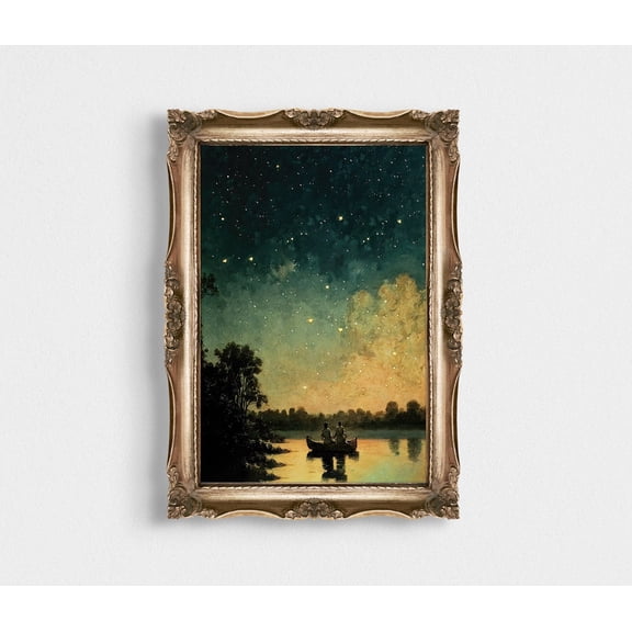 Vintage Star Gazing, Downloadable Wall Art, Night Landscape Art Art Poster, Night Sky Landscape, Night Poster, 8x12 UNFRAMED