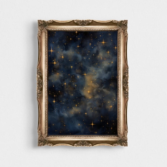 Vintage Star Gazing, Night Landscape, Vintage Night Wall Art, Wall Art, Stargazing Landscape At Night, Celestial Art Poster, 12x18 UNFRAMED