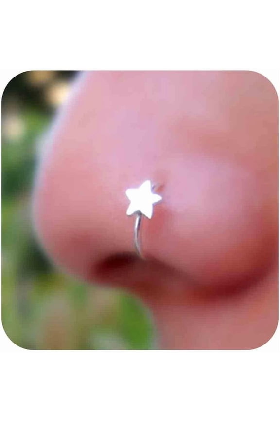 Vintage Star Nose Ring Hoop Silver Star Nose Rings Stud Nose Screw Studs Rings Tiny Piercing Nose Hoop Nose Piercing Jewelry for Women