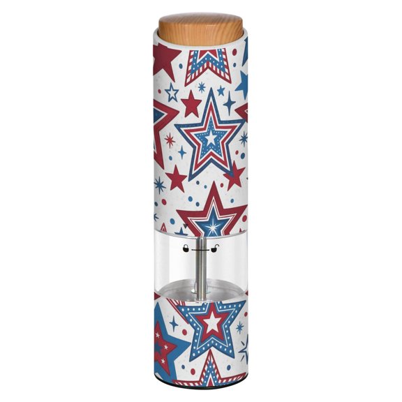 Vintage Star Pattern Printed Electric Pepper Mill One-Touch Battery Operated Salt Grinder Adjustable Coarseness Decorative Counter Spice Tool