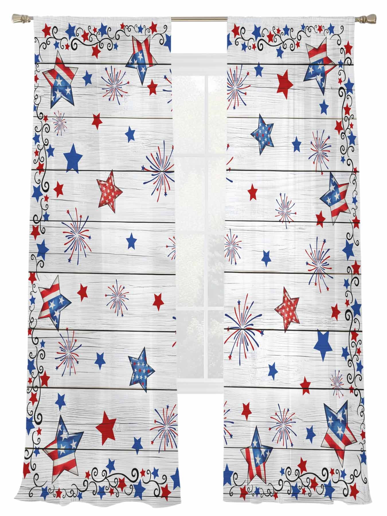 Visual Reference: Vintage Star Sheer Curtains 2 Panels Set Flag Red Blue