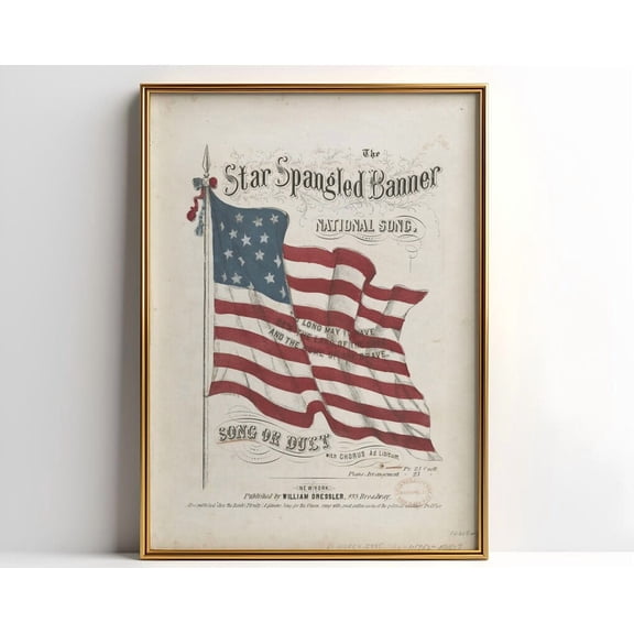 Vintage Star Spangled Banner Print, American Flag Wall Art, Stars And Stripes, Our National Song, Patriotic Print Art, Vintage Usa Art, UNFRAMED