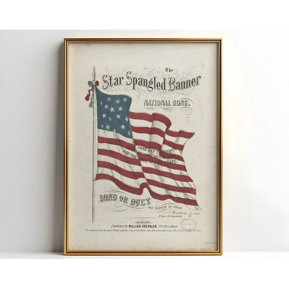 Vintage Star Spangled Banner Print, American Flag Wall Art, Stars And Stripes, Our National Song, Patriotic Printable Art, Vintage Usa Art ,Decor For Living Room Bedroom, 16x24 UNFRAMED