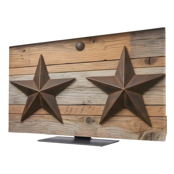 Vintage Star Western TV Cover for 24 Inch Screen, Stretch Fabric Dustproof TV Display Protector, Farmhouse Wooden Vintage Elastic Slipcover Monitor Cover for Indoor Desktop Computer 20.9"x11.8"