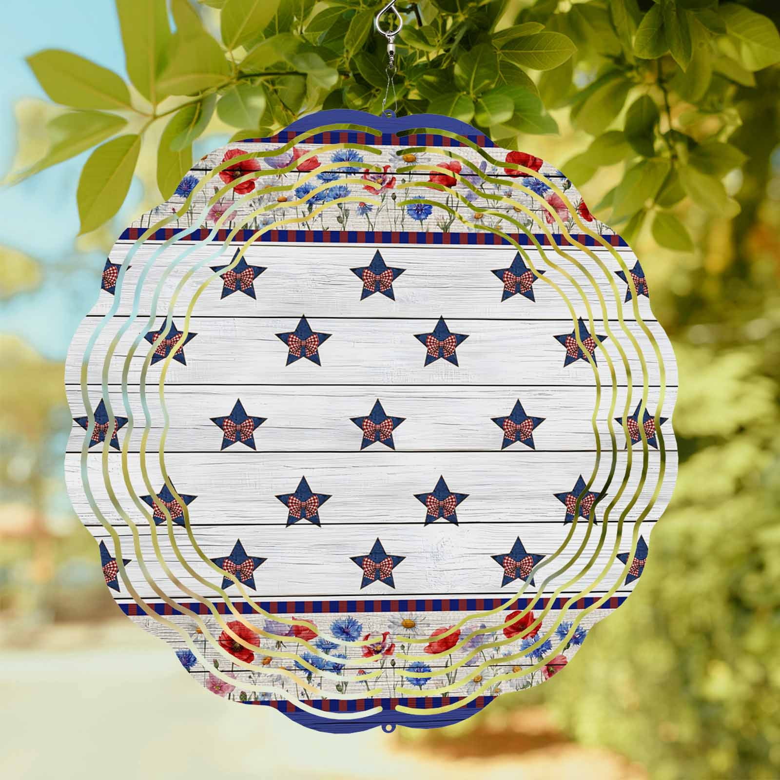 Vintage Star Wind Spinner for Garden Yard 12In, Red Blue Bow Country ...