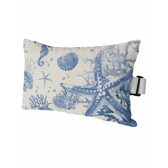 Vintage Starfish Outdoor Head Resting Pillows with Insert Coral Seahorse Shell 1 Pack Waterproof Lumbar Pillows with Adjustable Elastic Strap for Patio Recliner Chaise Beach Chair, 11"x16"