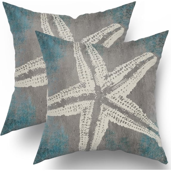 Vintage Starfish Pillow Cover 18x18 Inch Set of 2 Coastal Beachy Nautical Decorative Cotton Cushion Cover for Bedroom Living Room Sofa