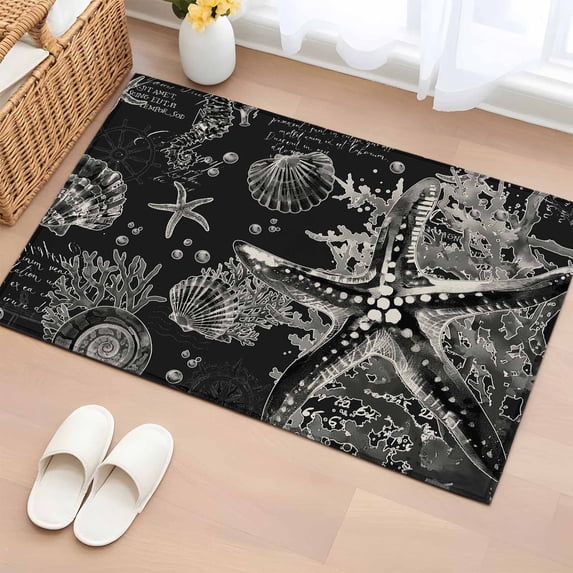 Vintage Starfish Washable Small Entryway Area Rugs 2'x3', Coral Seahorse Shell Low Pile Throw Rug Non-Slip Sturdy Edge Binding Carpet for Front Door Floor Room Entry