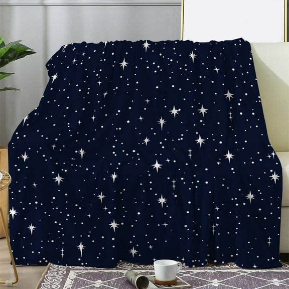 Vintage Starry Night Flannel Throw Blanket Soft Warm & Cozy Knit Blanket for Sofa Bed Car Office Camping & Travel All-Season Gift Red with White Star Patterns Ruffled Edges