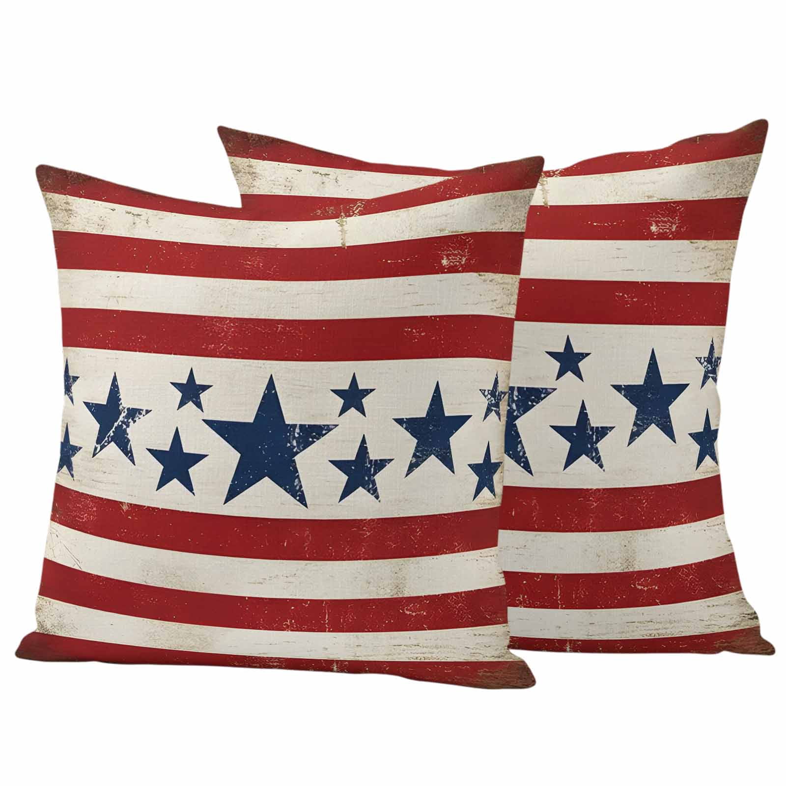 Vintage Stars Independence Day Outdoor Waterproof Pillow Covers, 4th of July Retro Striped Decorative Square Throw Pillowcase Sofa Cushion Sham for Patio/Couch/Chair, 20"x20" 2 Pack
