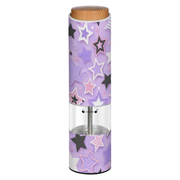 Vintage Stars Printed Electric Pepper Mill One-Touch Battery Operated Salt Grinder Adjustable Coarseness Decorative Counter Spice Tool
