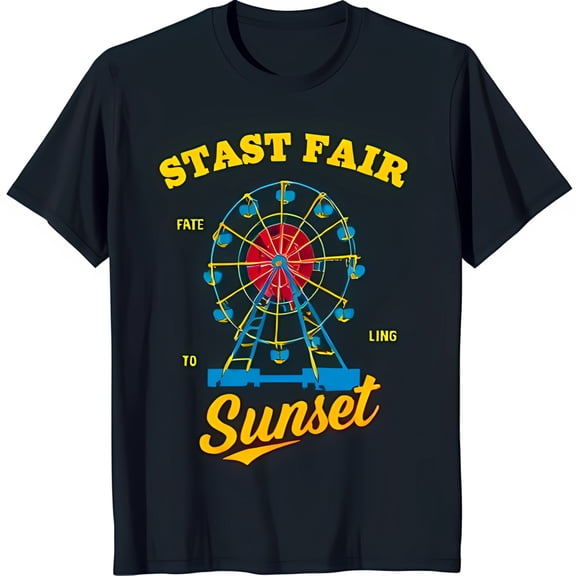 Vintage State Fair Sunset Ferris Wheel Graphic Black T-Shirt for Fun Lovers