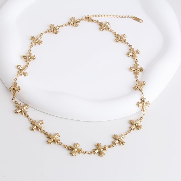 Vintage Station Necklace for Woman -Stainless Steel, Three Unique Cross Designs,Stylish and Chic; Elegant and Versatile Jewelry for Daily Wear