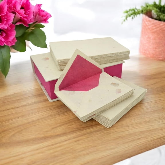 Vintage Stationery Gift Box Set with 50 Handmade A5 Deckle-edge Lokta Paper Sheets and 30 Envelopes (Bougainvillea)