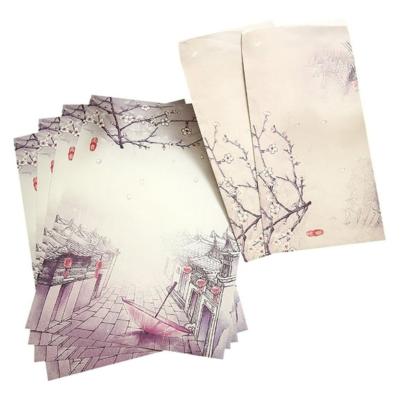 Vintage Stationery Paper And Envelopes Set Retro Kawaii Design Lined Writing Letter Paper with Envelopes Cute Aesthetic for Invitation Letter Writing Gel Ballpoint , 1X Letter Paper And Envelope Set