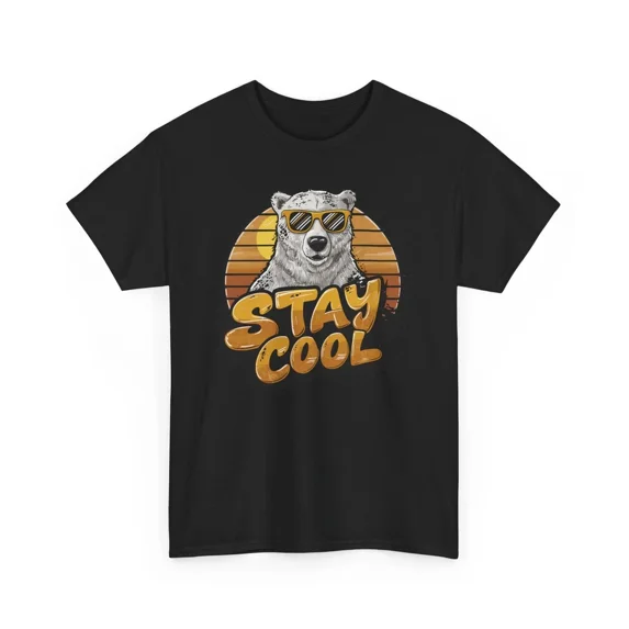 Vintage Stay Cool Polar Bear Funny Retro Animal Graphic Novelty Cool Unisex T-Shirt, up to Size 5XL