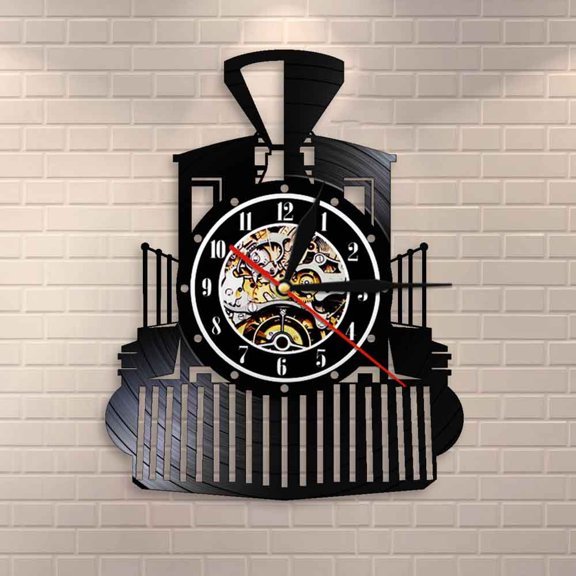Vintage Steam Locomotive Wall Clock Locomotive Train Vinyl Record Wall Clock Express Train Transportation Railroad Wall Decor