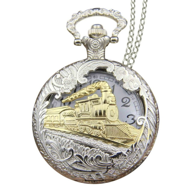 Vintage Steam Train Antique Chain Quartz Pendant Pocket