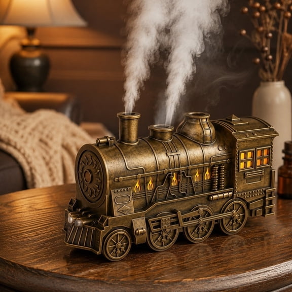 Vintage Steam Train Aroma Essential Oil Diffuser & Humidifier with Remote Control, 2 Mist Modes, US Plug, Christmas Gift for Home Decor