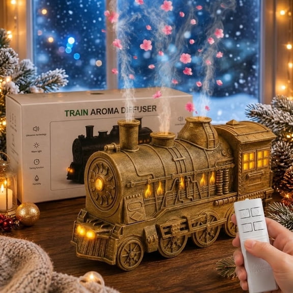 Vintage Steam Train Aromatherapy Essential Oil Diffuser Humidifier, 300ML USB-Powered Model with Remote Control, 2 Mist Modes and Dual-Color LED Light