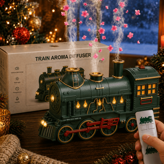 Vintage Steam Train Aromatherapy Essential Oil Diffuser Humidifier,300ml Train Diffuser,Christmas Train Humidifier,Remote Control Quiet Aromatherapy Diffuser,Dual Nozzle Mist Maker,for Home Office
