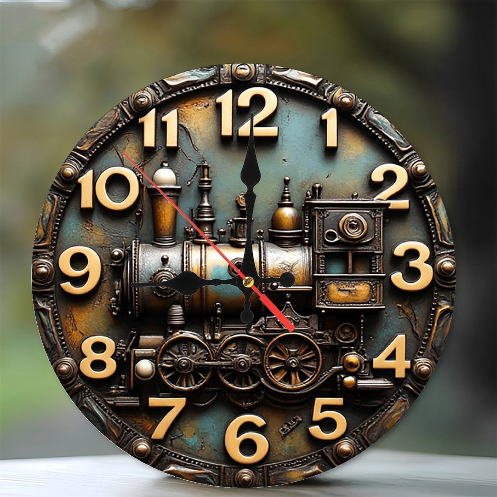 Vintage Steam Train Clock Wall Decor 10-Inch Silent Wooden Wall Clock ...