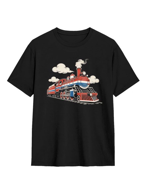 Vintage Steam Train Cool Graphic Tee for Men and Women, Fun Party Cotton Short Sleeves T-Shirt