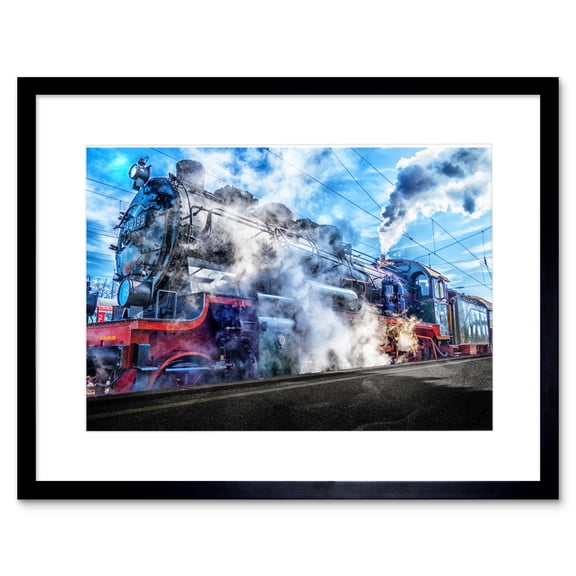 Vintage Steam Train Engine Framed Wall Art Print