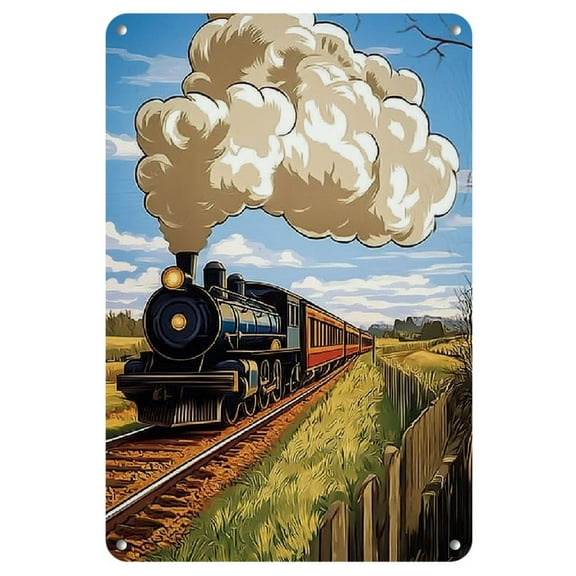 Vintage Steam Train Metal Tin Sign, 8x12 Inches - Rustic Style Frameless Wall Art, Home & Office Decor