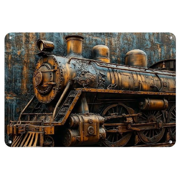 Vintage Steam Train Metal Wall Art, 12x8 Inch Rustic Iron Tin Sign, Decorative 2D Hanging Painting for Home, Bedroom, Cafe, Restaurant, Garage - Indoor/Outdoor Use