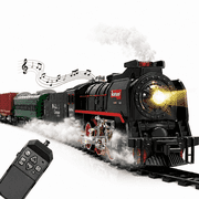 Classic Train Models Red Plastic Steam Train Set, Smoke Lights Sound, Infrared Remote Electric Toy Train with Track, Ages 3 to 12