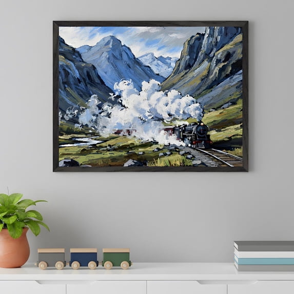 Vintage Steam Train Through Mountain Valley Wall Art Print, Rustic ...
