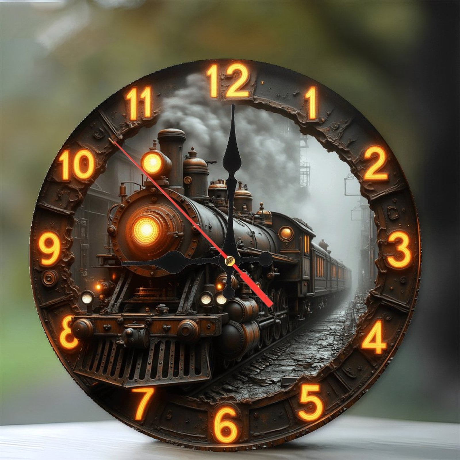 Vintage Steam Train Wall Clock Home Decor 10-Inch Silent Wooden Wall ...