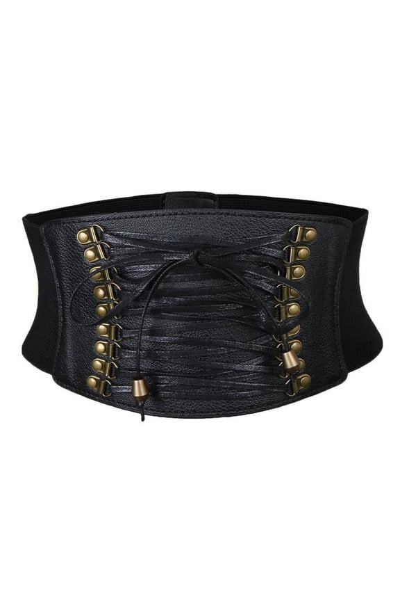 Vintage Steampunk Leather Wide Waist Belt Waspie Elastic Band